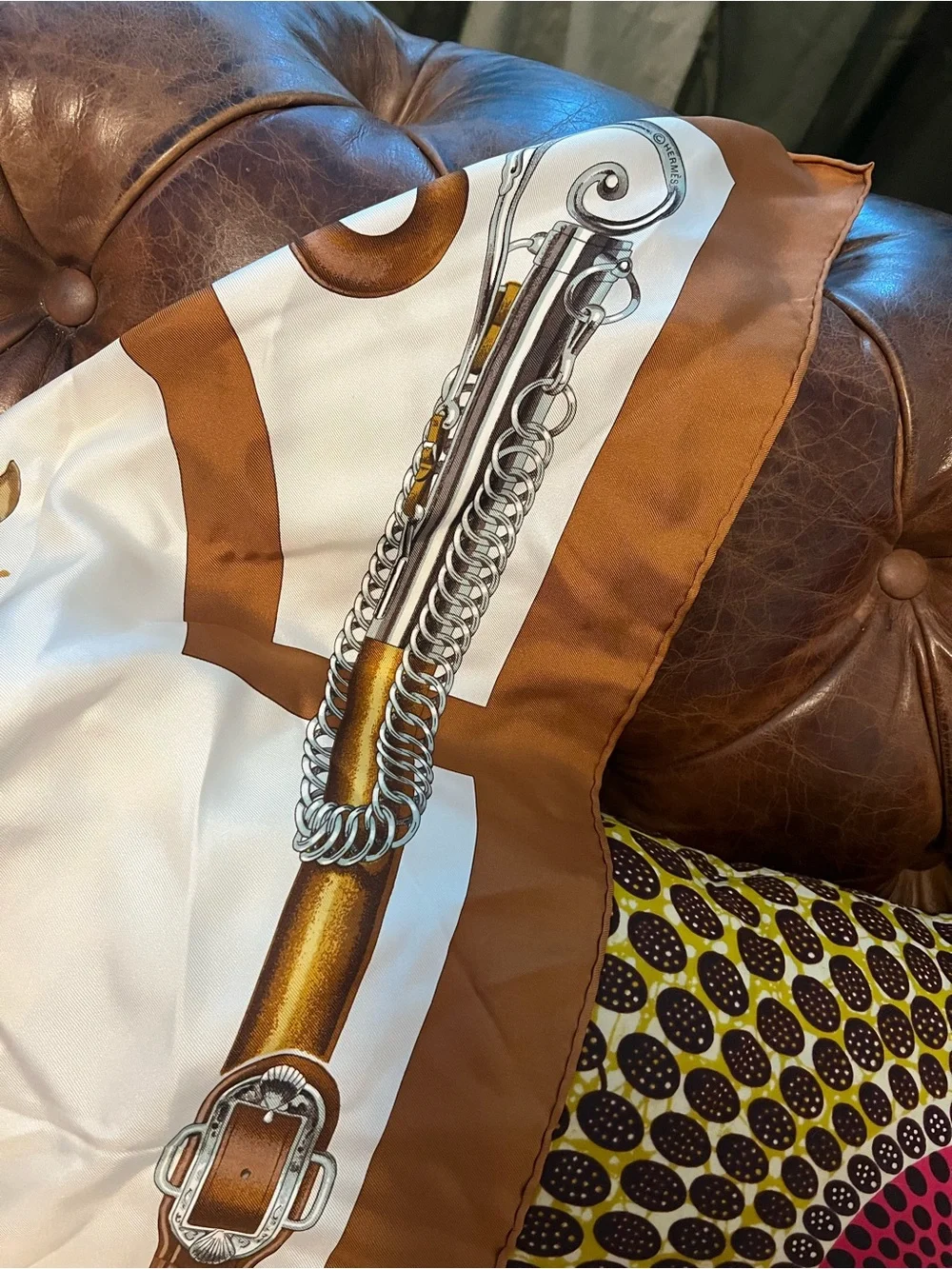 Hermes Brown and Cream Horse-Drawn Carriage Silk Scarf